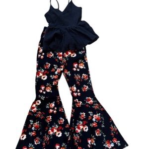 Floral Flare Pants with Black Peplum Top